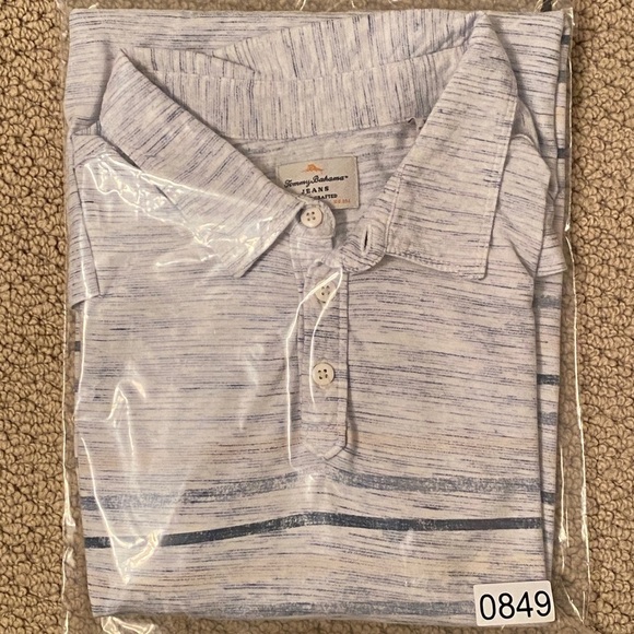 TOMMY BAHAMA Blue & Beige Striped Polo Shirt Men XL - Picture 5 of 5